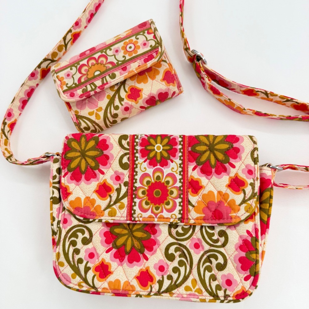 Vera Bradley Folkloric Crossbody Bag Purse Wallet Set Retired Spring 2011 Floral
